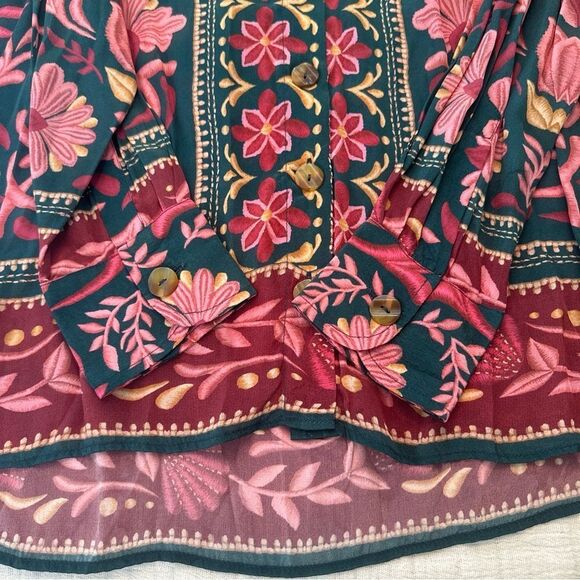 Farm Rio Seashell Tapestry Teal Buttoned Shirt-Blouse Size Medium New With Tags - Picture 10 of 13